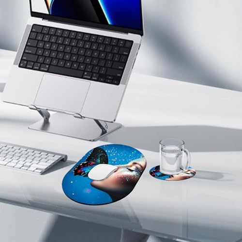 Small Mouse pad, Portable, Waterproof Non-Slip Rubber Bottom, Suitable for Wireless Mouse, Laptop Keyboard Tray for Both Men and Women, Office Travel 7.1x10.6in,Butterfly and Glittery Face