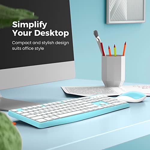 Wireless Keyboard and Mouse Combo, Lovaky 2.4G Full-Sized Ergonomic Keyboard Mouse, 3 DPI Adjustable Cordless USB Keyboard and Mouse, Quiet Click for Computer/Laptop/Windows/Mac (1 Pack, Blue)