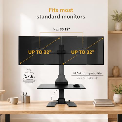 Mount-It! Dual Monitor Electric Standing Desk Converter, Sit-Stand Riser