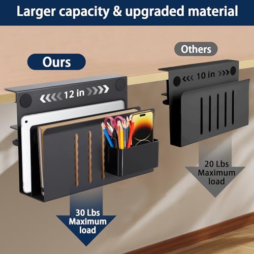 2 Tie Desk Side Storage Organizer, Under Desk laptop holder