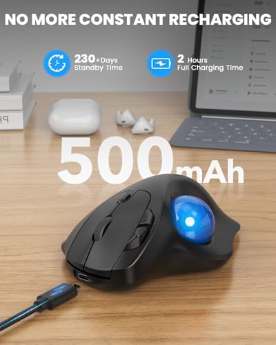 SABLUTE MAM2 Wireless Trackball Mouse Ergonomic with 5 Levels DPI-Blue Ball