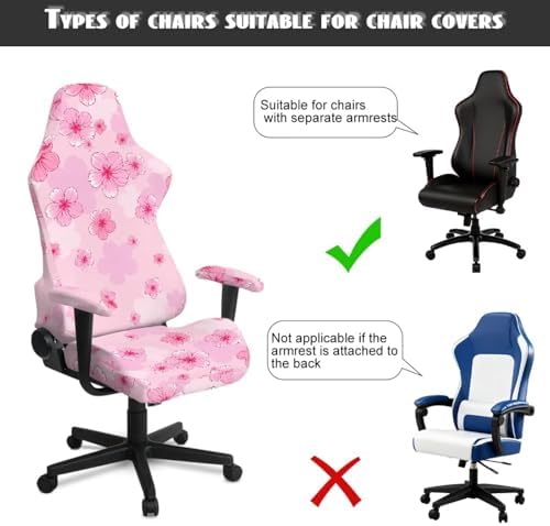 Cherry Blossom Print Gaming Chair Cover with Armrest Covers Stretchable 4 Piece Furniture Protector Washable Non Slip Computer Chair Slipcover