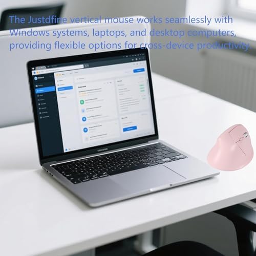 Wireless Ergonomic Vertical Mouse - Silent Clicks, Comfortable Grip & Carpal Tunnel Relief - Ideal for Office Work, Home Use & Multi-Device Compatibility (Pink)
