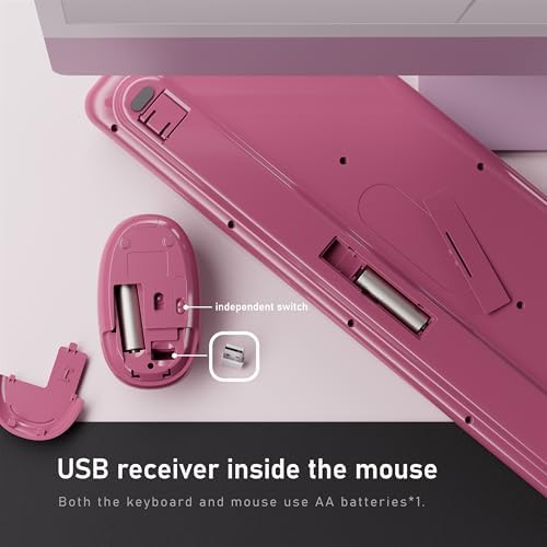 UBOTIE Wireless Keyboard and Mouse Combo, Phone Holder (Rose-Red Gradient)