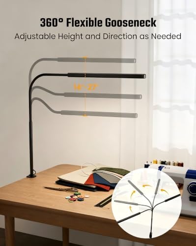 SUPERDANNY Eye-Caring LED Desk Lamp with Desk Side Clamp, Deep Black