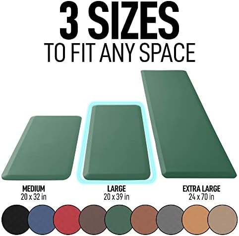 Zulay Home Large 20 x 39 Inch Anti Fatigue Floor Mat - 3/4 Inch Thick Cushioned Kitchen Mats for Standing - Comfortable Padded Floor Mats for Standing Work Desk - Memory Foam Kitchen Mat - Green