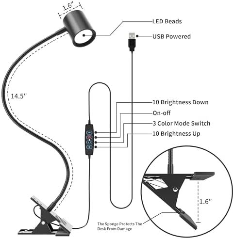 Desk Lamp USB Clip On Light,Book Lights for Reading at Night Clamp Light