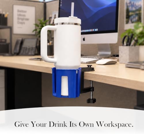 Original Large Desk Cup Holder Clamp, Heavy Duty Plastic Drink Holder Blue