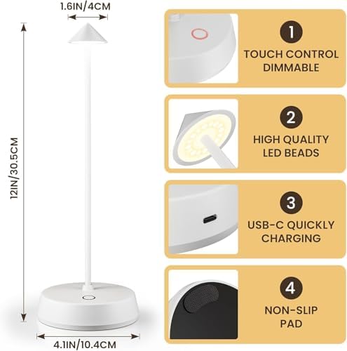 Cordless Touch Table Lamp Rechargeable LED Battery Operated 6000mAh