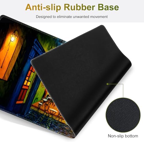 Desk Mat Gaming Mouse Pad, Cute Desk Matt Keyboard Wrist Rest for Desktop, Anti-Slip Mousepad w/Stitched Edges, XXL Large Mouse Pad with Wrist Support for Desk Computer I Terrace of the Cafe