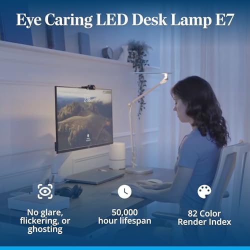 UPLIFTDESK E7 LED Desk Lamp – Adjustable 3 Color Modes, Dimmable Home Office Desk Light for Standing Desk, Dual Monitors, Aluminum Task Lamp (Silver Lamp, Silver Base)