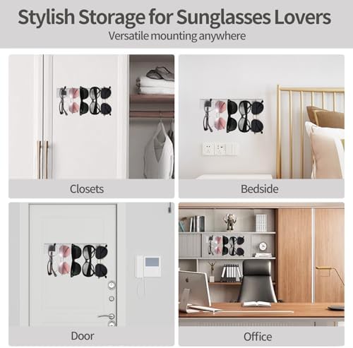 2 Pack Wooden Sunglasses Organizer Holder Wall Mounted