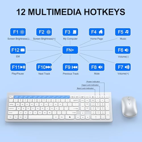 Ergonomic Ultra Slim Wireless Keyboard and Mouse Combo,2.4G Lag-Free,Silver