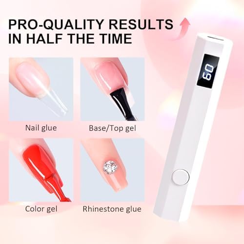 Cordless Mini Nail Lamp 【Skin-Safe Curing】 Portable Handheld UV Light for Gel Nails Rechargeable, Fast Flash Cure LED Nail Dryer for Polish, Nail Strips Salon Home Travel with Stand, White