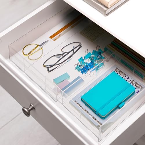 Briwooody 2 Pcs Acrylic Drawer Organizer, 15 x 18 x 2'', 7 Compartments