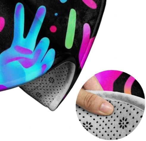 Large Home Decor Mat, Soft Round Yoga Carpet, Non Slip Machine Washable Kitchen Office Circle Rug Trippy Neon Hands
