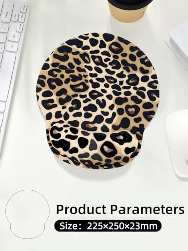 Leopard Mouse Pad Wrist Support Wrist Rest, Ergonomic Mouse Pad with Non-Slip Base for Office Gaming Working Computers,Desk Accessories Pain Relief Mouse Mat for Home&Game Decor, Brown