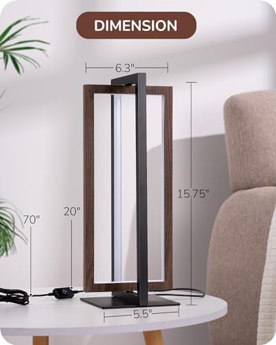 EDISHINE Modern LED Table Lamp, Minimalist Bedside Lamp, Walnut Wood Grain