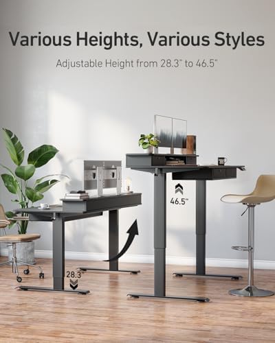 FEZIBO 48 x 24 inch Standing Electric Desk with Drawers, Black