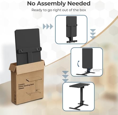 27" Portable Mobile Standing Desk, No-Assembly Needed, Black