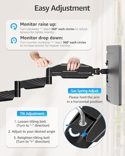 MOUNTUP Long Arm Monitor Wall Mount for 17-32” Screens, Supports 4.4-17.6lbs, Long Reach Arm Extends Up to 27.97”, Copmuter Wall Mount Monitor Arm, Full Motion Tilt Swivel Rotation, VESA 75x75 100x100