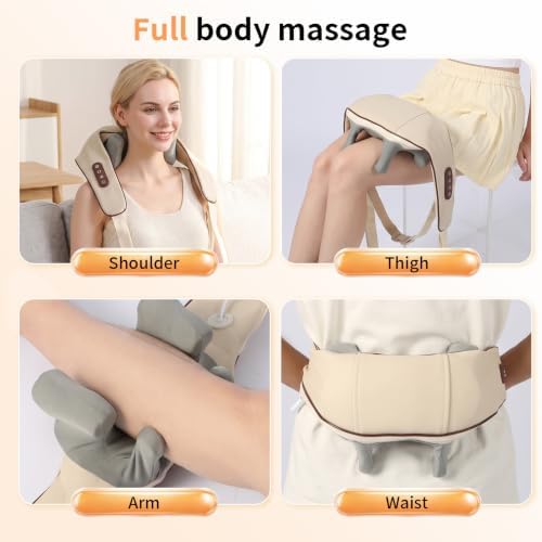 Wireless 4D Deep Kneading Neck Massager Pillow, Ergonomic Shiatsu Shoulder Back Massager with Warm Function, Portable Electric Massage Device for Daily Relaxation, Holiday Gifts for Adults