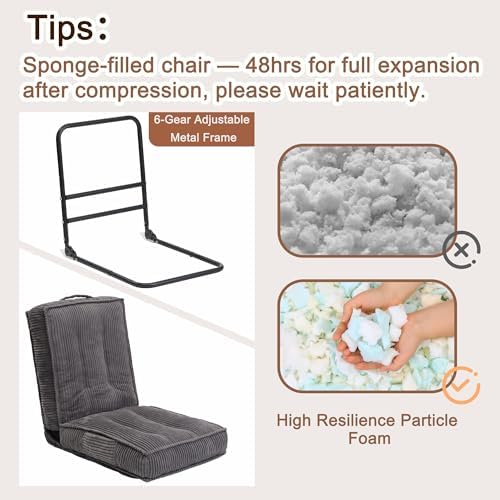 Fold Floor Tatami Chair with Back Support, 6-Position Adjustable, Dark Grey