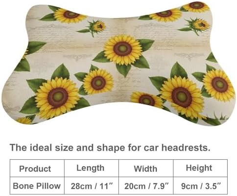 2 Pcs Ergonomic Car Neck Pillow Floral Sunflower Memory Foam Cervical Support for Neck Pain Relief Driving Travel