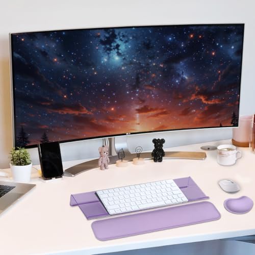 Computer Keyboard Wrist Rest Stand Set for Desktop, Keyboard Holder Easy Typing with Wrist Pad for Office, Home, School - Purple