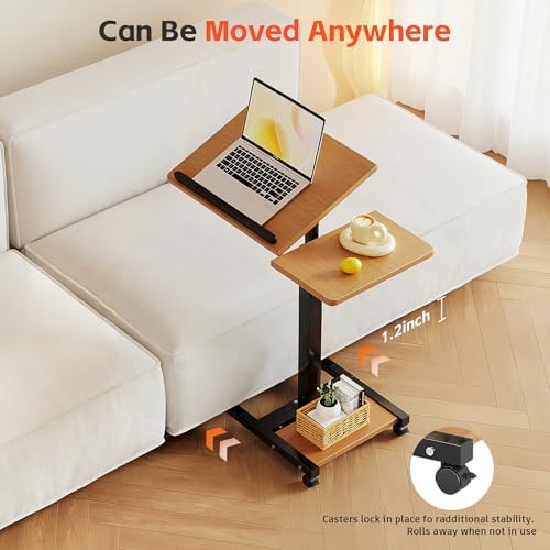 Furist Mobile Adjustable Height Laptop Stand PC Computer Portable Notebook Swivel Laptop Desk Rolling Table Desk Cart Tiltable with Wheels Casters& Mouse Pad Table,Natural