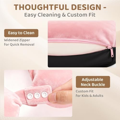 Mewaii Travel Neck Pillow, Airplane Pillow with Hood, Memory Foam, Pink