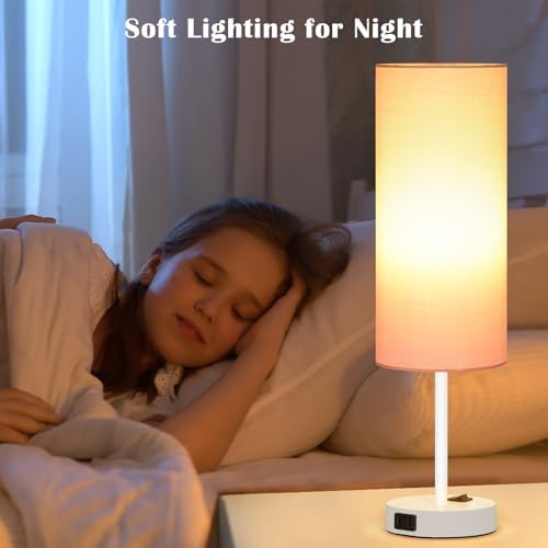 ZJOJO Table Lamp for Bedroom Set of 2,18" Pink Lamps with AC Charging