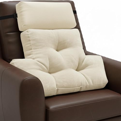 2 Piece Neck Pillow and Lumbar Support Back Cushion Set for Recliner, Beige