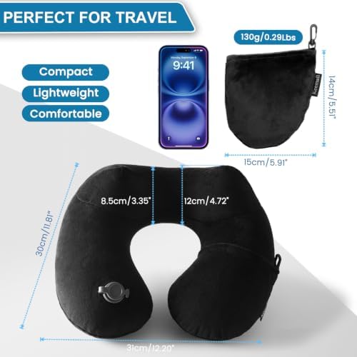 Keemall Portable Inflatable Travel Neck Pillow for Airplane, Car & Office