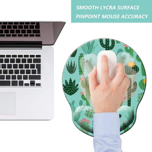 Mouse Pad with Wrist Support, Ergonomic Mouse Pad with Memory Foam Wrist Rest Cushion, Non-Slip Rubber Base Gaming Mice Pad for Home Office Computer Laptop, Cactus