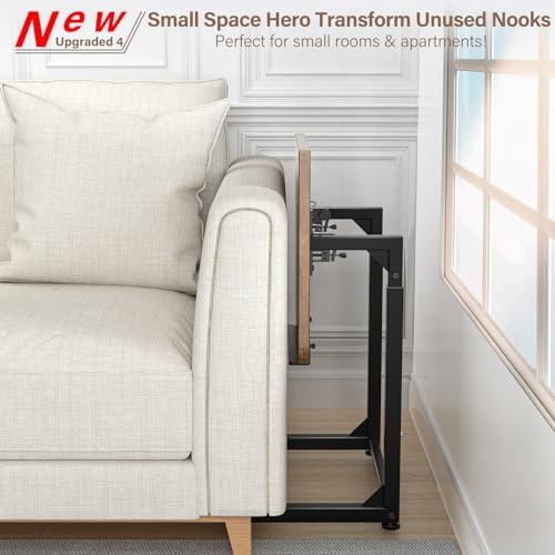 Tv Tray Table, 8-Level Adjustable Height Couch Side Table,90° Tilt Angle Adjustments C-Shaped End Table, with Phone & Tablet Slot Sofa Computer Desk for Couch, Sofa, Bed, Chair, Living Room (Brown)