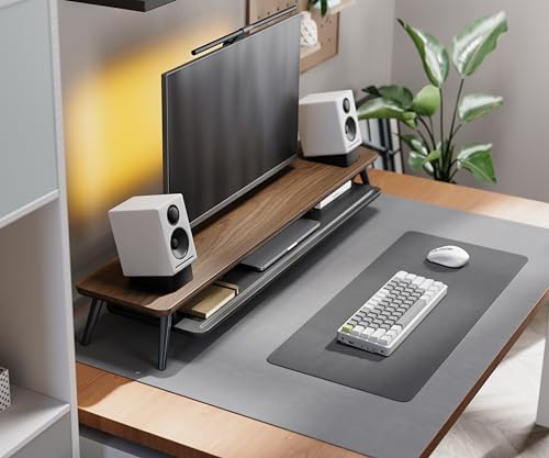 Fenge Dual Monitor Stand Riser, Wooden Desk Shelf with 2-Tier Storage