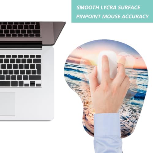 Mouse Pad with Wrist Support, Ergonomic Mouse Pads with Memory Foam Wrist Rest, Easy Typing Pain Relief, Comfortable Home Office Computer Wrist Support Pads for Working Studying Gaming, Beach
