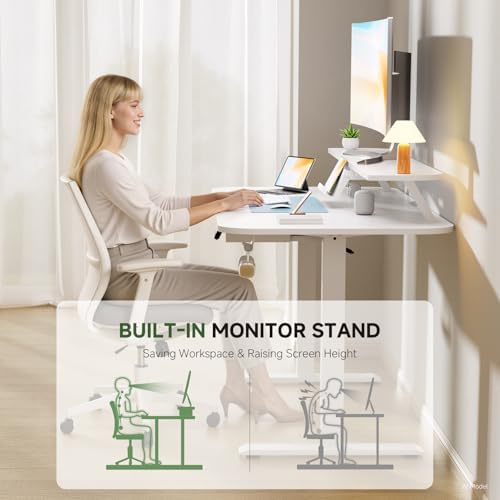 GTPLAYER Electric Standing Desk with Drawers, 48 x 24 Inches Height Adjustable Computer Desk with Monitor Stand, Laptop Stand, Sit Stand up Desk with Memory Preset for Home, Office, White