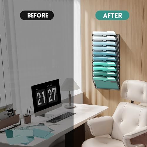 10-Tier Wall File Organizer, Hanging File Holder, Wall Mounted Mail Sorter