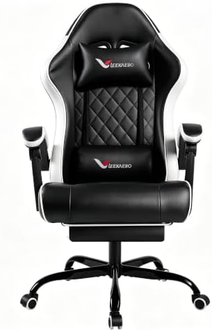 Gaming Chair for Adults, Computer Chair with Footrest and Pocket Spring Cushion,Comfortable Ergonomic Video Game Chair with Lumbar Support and Headrest for Office Home (White)