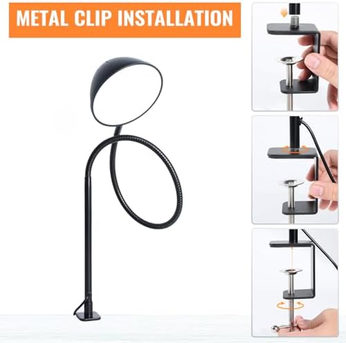 Long Gooseneck Clamp Lamp, Clip Desk Lamp with Clamp, 10W, 1100 LMS, 3 Color Modes, 10 Brightness Levels, 31 Inches Long Flaxible Gooseneck, Perfect for Craft, Reading, Home, Office