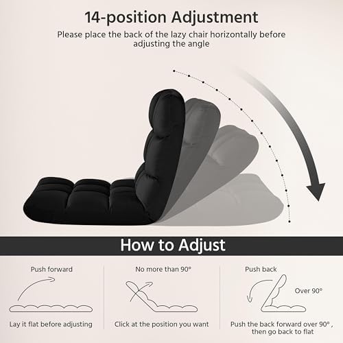 Yaheetech 14-Position Folding Floor Chair with Back Support Black