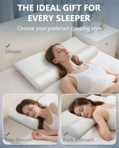 SMDR Ultra Slim Ergonomic Memory Foam Cervical Pillow – Low Profile Orthopedic Neck Support Pillow for Stomach, Side & Back Sleepers, 2"–0.8" Thin Design, Washable Cover