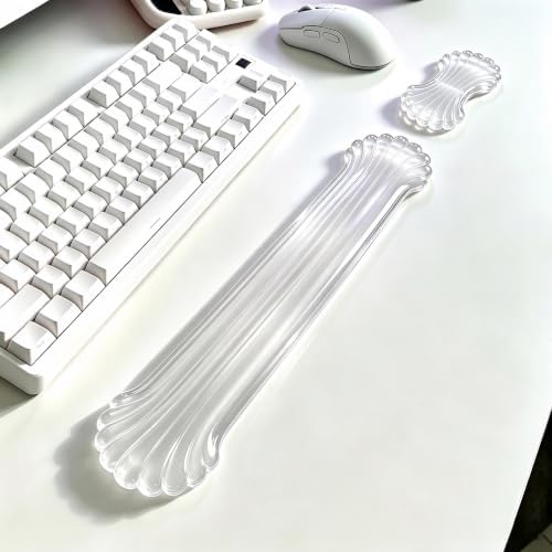 Mouse Pad with Wrist Rest, Soft Cloud Gel Keyboard Mouse Pad Set with Hand Wrist Support, Cute Non Slip Office Desk Accessories for Comfort/Pain Relief/Computer/Laptop (Clear Shell)