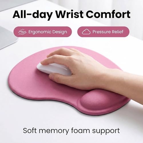 Silicone Wrist Rest Mouse Pad, Ergonomic Memory Foam Cushion, Non-Slip Rubber Base, Surface for Office, Gaming, Home - Comfortable Support to Reduce Wrist Fatigue (Pink) 1Pcs