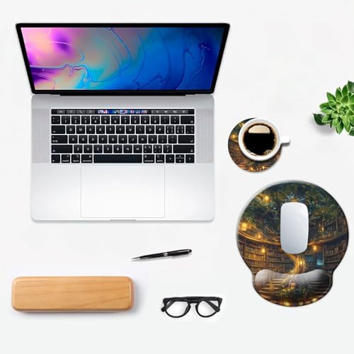 Ergonomic Mouse Pad with Wrist Support,Mouse Pad with Wrist Rest,Relieve Wrist Pain Mousepad Non-Slip Rubber Base,Mouse Pads for Desk,Computers,Laptop,Office,Home,Accessories Library Tree