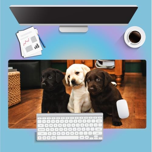 Cute Labrador Puppies Large Mouse Pad, Black White Brown Dogs Desk Mat