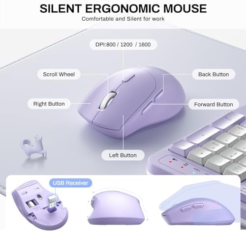 Wireless Keyboard and Mouse Combo,2.4G Ergonomic Wave Keys(Purple-B)