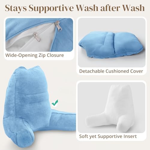 Sasttie Reading Pillow for Bed, Back Pillow for Sitting Up, Blue